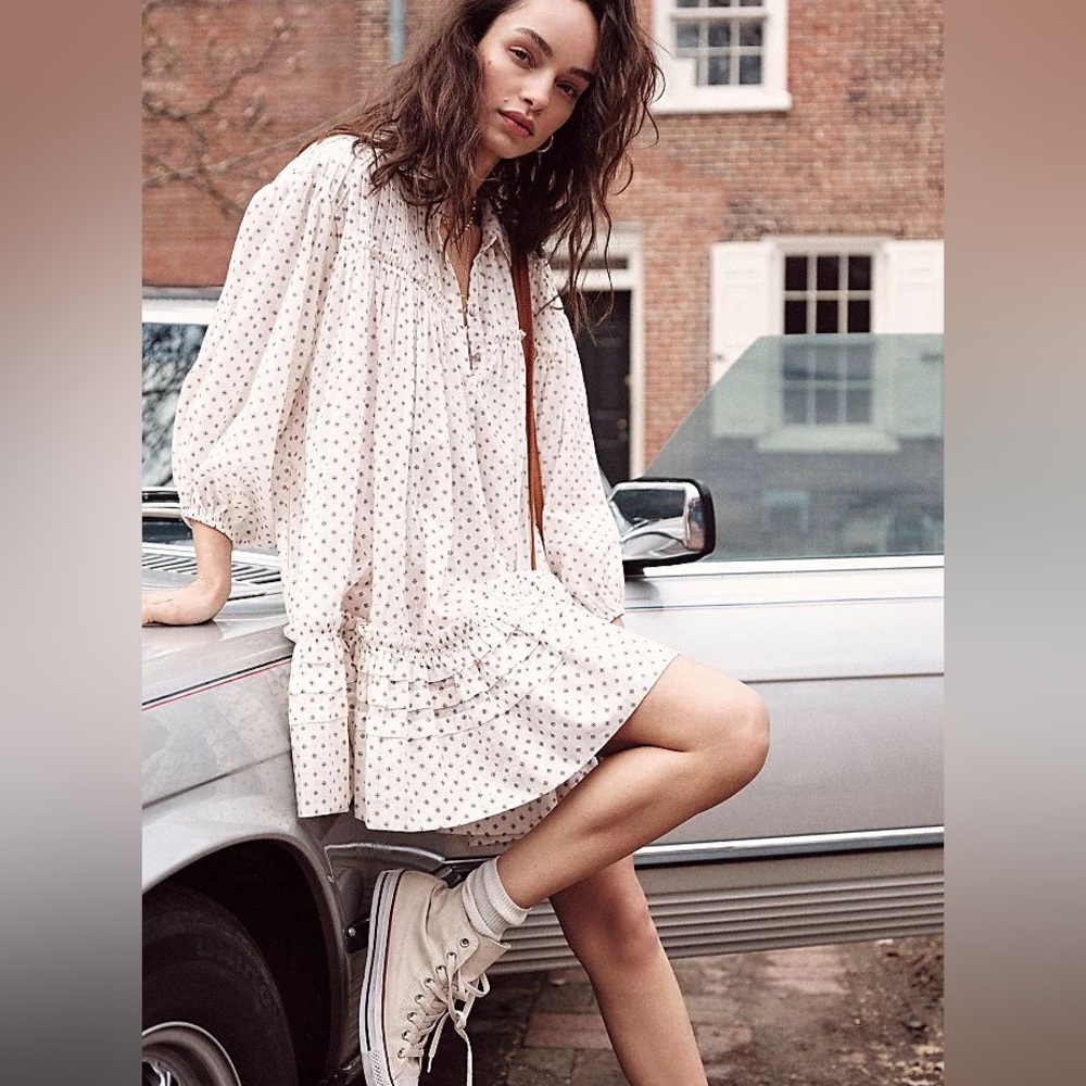 Free People Cream Ruffle Mini Dress